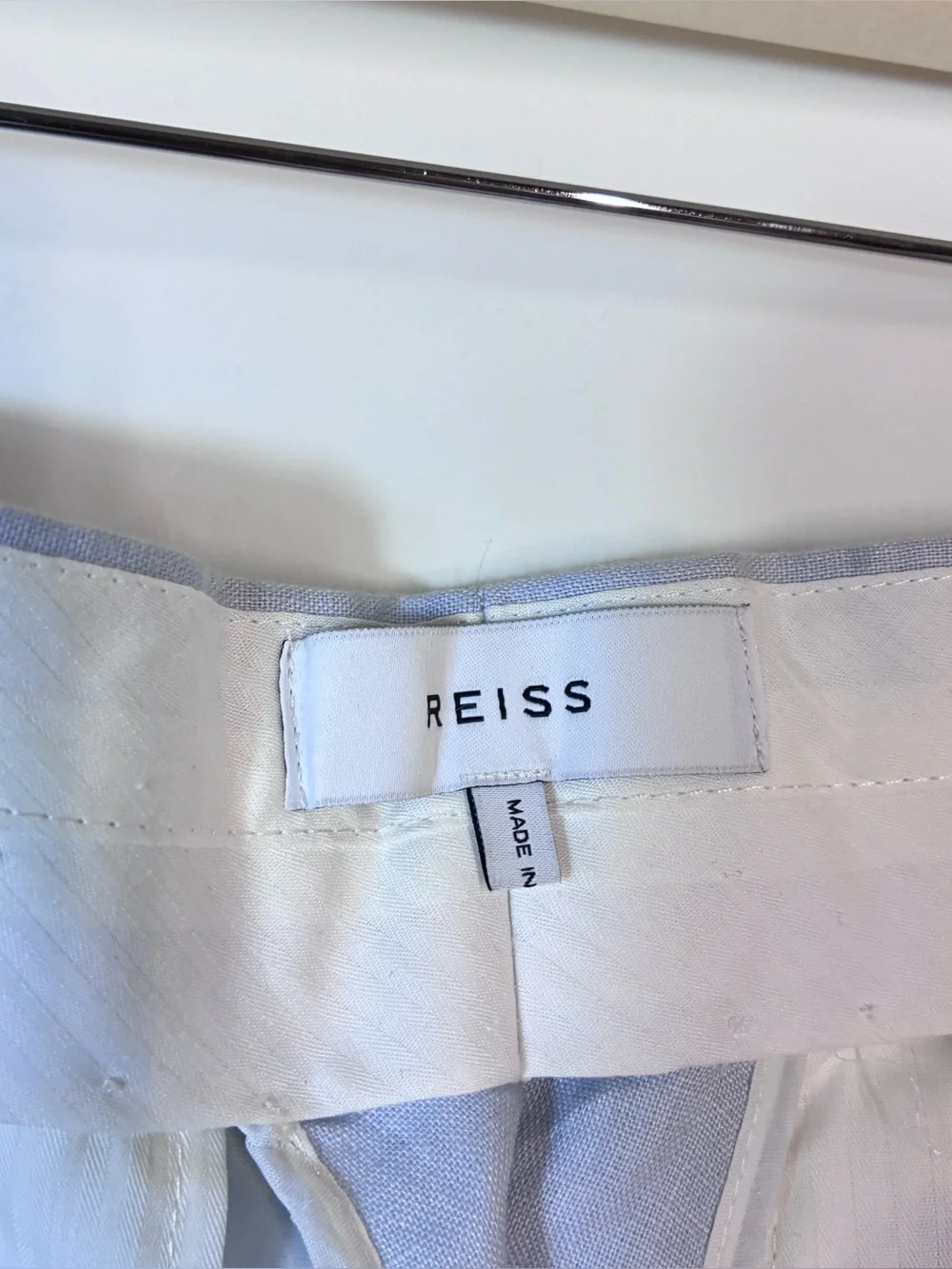 New REISS Men’s Kin Soft Blue 100% Linen Slim Fit Side Adjuster Trousers Size 32
